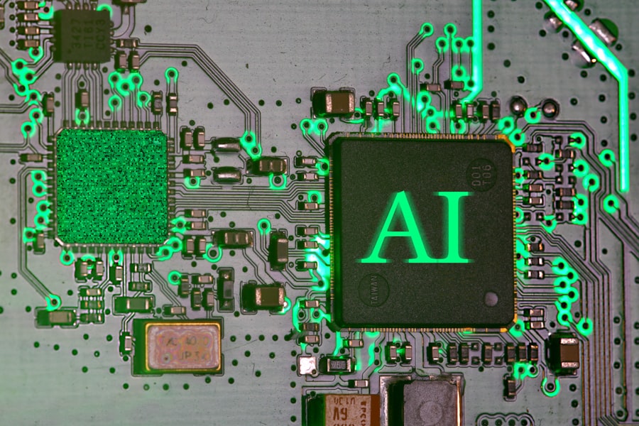 Chip con inscripción AI sobre una placa de circuito